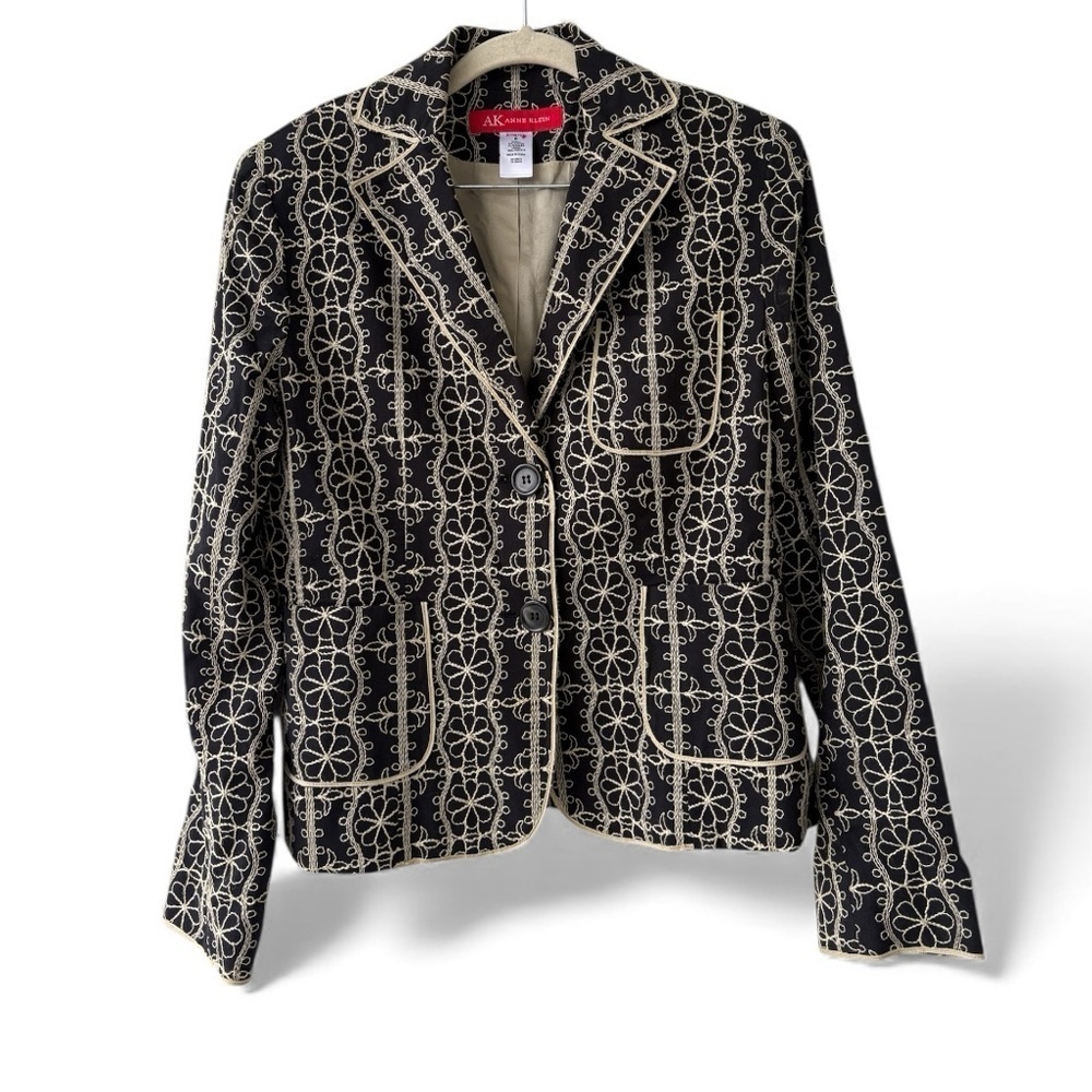 Anne Klein Embroidered Floral Blazer Stretch Jacket Size 8